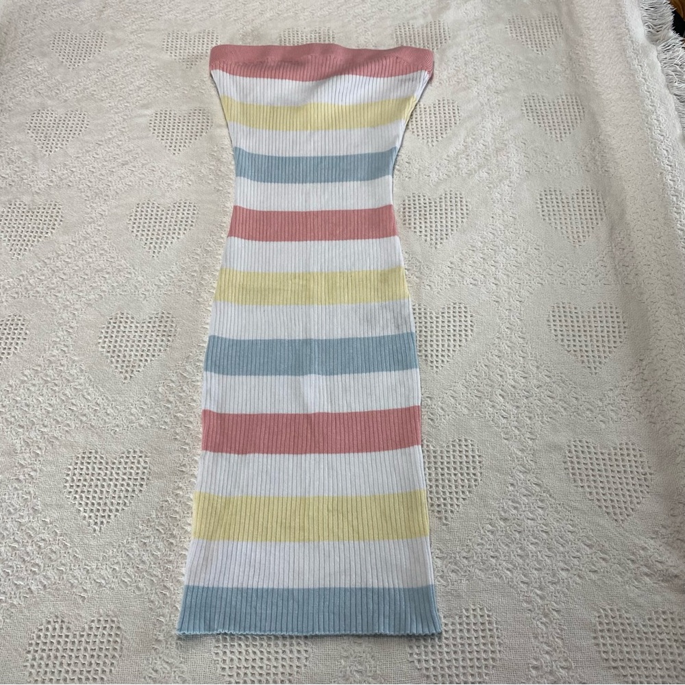 LUV NYC Ribbed Strapless Striped Bodycon Dress (S)